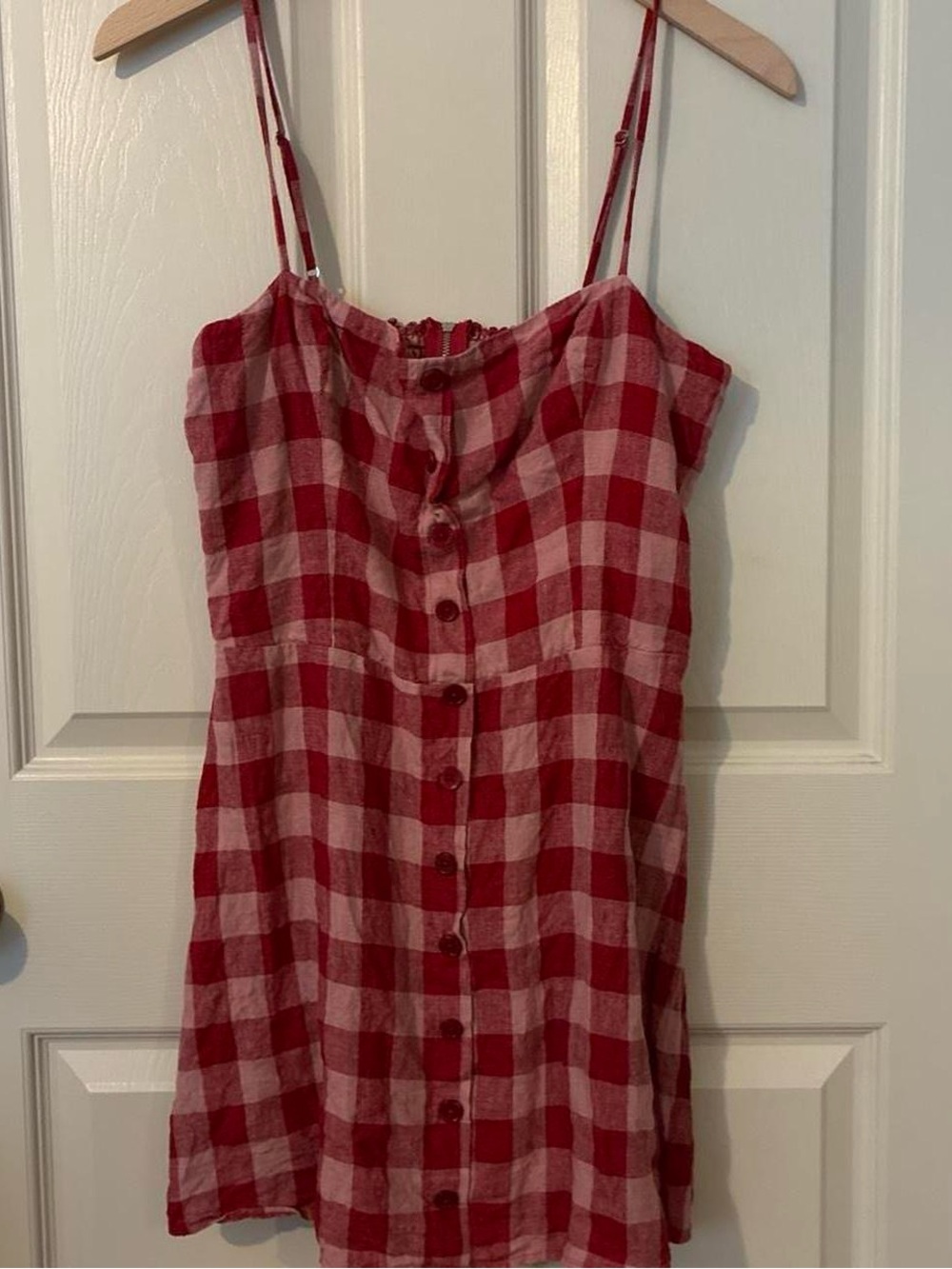 Reformation Red & White Gingham Button-Front mini Dress